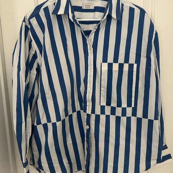 AYR Deep End Blue and White Striped Button Down Shirt in Large - Picture 3 of 6